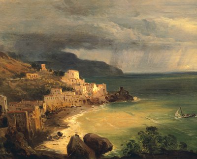 Storm på Amalfikysten og Napolibugten af Giacinto Gigante (1806-1876), Italien af Giacinto Gigante