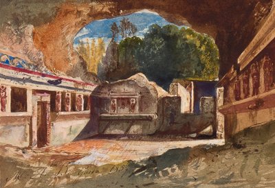 Tepidarium, Pompeji, med tilføjelser af prinsesse Maria Annunziata di Borbone (1843-1871), 1857 (blyant, wc og gouache på papir) af Giacinto Gigante