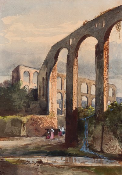 Kvinder under den romerske akvædukt ved Maddaloni, med tilføjelser af en Borbone-elev, muligvis prinsesse Maria Annunziata di Borbone (1843-1871) (blyant, wc og gouache på papir) af Giacinto Gigante