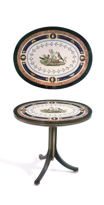 Mikromosaikbordplade, Rom, slutningen af det 18. århundrede (mosaik, ormolu-monteret ibenholt og satintræ) af Giacomo (attr. to) Raffaelli