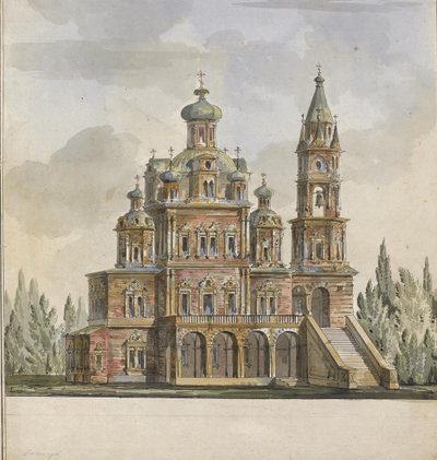 Projekt for Theotokos-kirken ved Pokrovka-gaden i Moskva af Giacomo Antonio Domenico Quarenghi