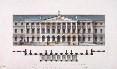 Projekt af Smolny Institute. Hovedfacaden og stueplan, 1806-1808 af Giacomo Antonio Domenico Quarenghi