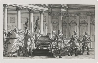 Kejser Paul I ligger i staten med en æresvagt af Giacomo Antonio Domenico Quarenghi
