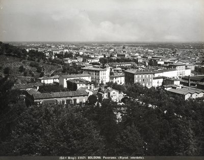 Panorama over Bologna med nogle fabrikker og en bakke. af Giacomo Brogi