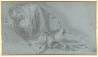 Studie af en mandlig model, der er faldet i søvn på gulvet af Giacomo Cavedone