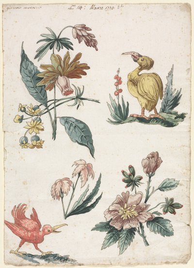 Blomstermotiver med to fugle, 1774. af Giacomo Cavenezia