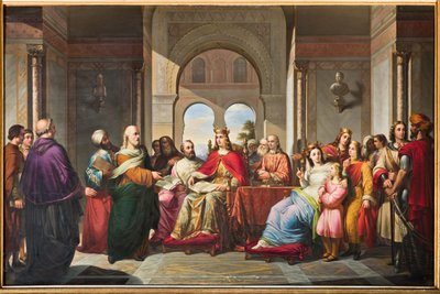 Frederik II modtager en bog af Aristoteles fra Michael Scot af Giacomo Conti