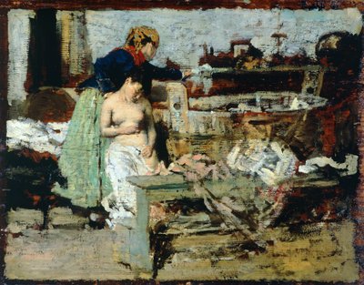 Efter badet (olie på træ) af Giacomo Favretto