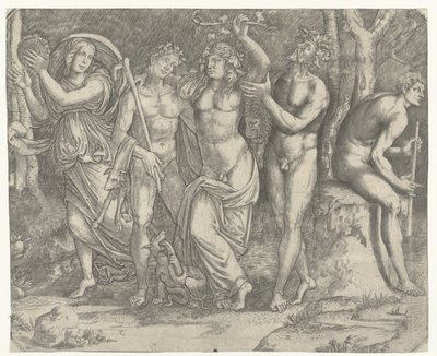 Bacchus og bacchanter og meanade med tamburin af Giacomo Francia