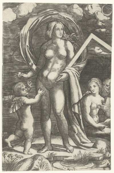 Venus med tegnekrog og Amor og kærlighedspar af Giacomo Francia