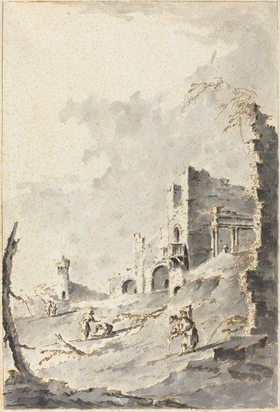 Capriccio af klassiske ruiner med en fæstning af Giacomo Guardi