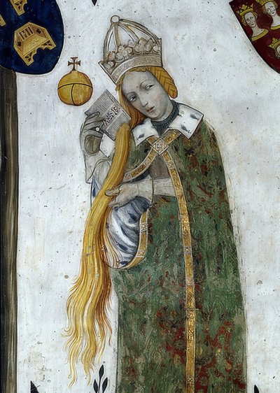 Skildring af markisen af ​​Saluzzo og deres hustruer som historiske og mytologiske helte og heltinder. Detalje: Beatrice Visconti som aetiope, hustru til Fredericos I 1418-30 af Giacomo Jaquerio