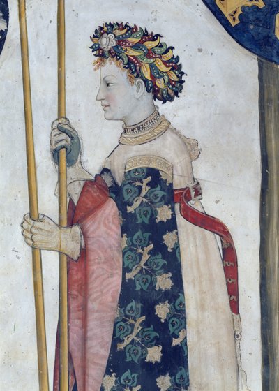 De ni værdige og de ni værdige kvinder, detalje af Semiramis, 1418-30 (fresco) af Giacomo Jaquerio