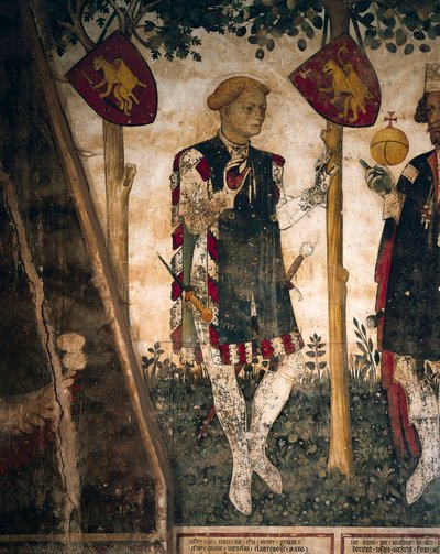 Valerano og Thomas III af Saluzzo, detaljer fra freskoerne i Baronial Hall, ca. 1410-1430 (fresco) af Giacomo Jaquerio