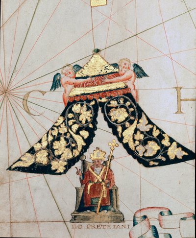Repræsentation af præst John, hersker over et kristent rige beliggende mod Etiopien (Detalje af et kort fra det 16. århundrede) af Giacomo Maggiolo