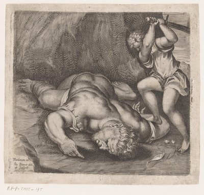 David halshugger Goliat Scener efter fresker af Pordenone i Santo Stefano i Venedig (serietitel) af Giacomo Piccini