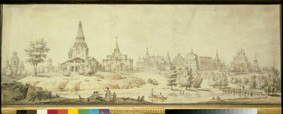 Udsigt over Kolomenskoye-distriktet i Moskva, til venstre Himmelfartskirken - Giacomo Antonio Domenico Quarenghis arbejde (1744-1817) af Giacomo Quarenghi