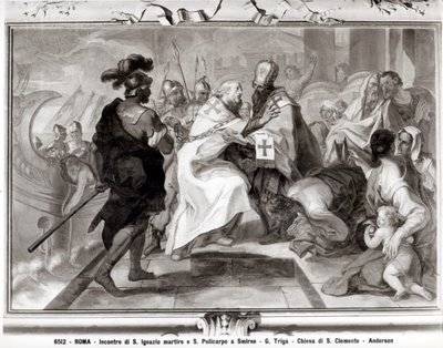Mødet mellem Skt. Ignatius af Antiokia (d.c.107 e.Kr.) og St. Polycarp af Smyrna (c.69-c.155 e.Kr.) af Giacomo Triga
