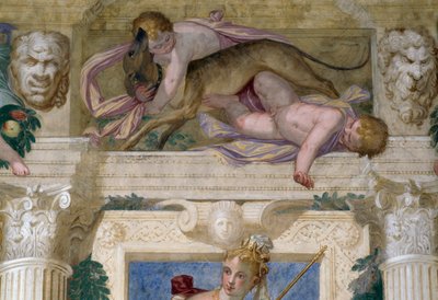 Putti med en greyhound og mascarons af Giambattista Zelotti