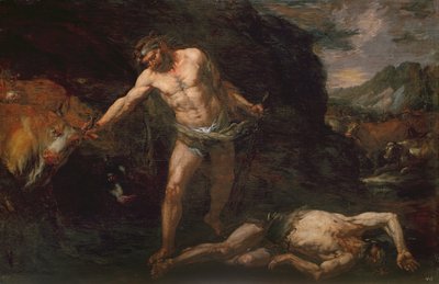 Hercules dræber den gigantiske Cacus og stjæler Geryons kvæg tilbage af Giambattista Langetti