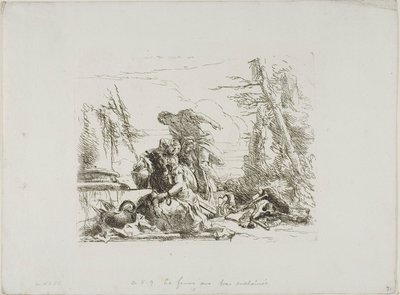 En kvinde med armene i lænker og fire andre figurer, fra Capricci af Giambattista Tiepolo