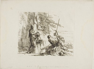En kvinde med hænderne på en vase, soldat og slave, fra Capricci af Giambattista Tiepolo