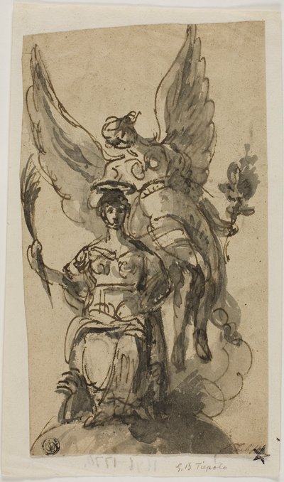 Siddende kvinde kronet af engel af Giambattista Tiepolo