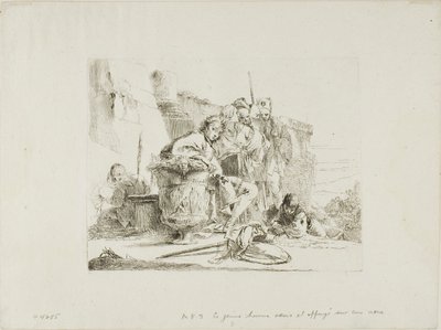 Siddende ungdom læner sig op ad en urne, fra Capricci af Giambattista Tiepolo