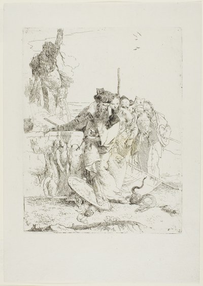 Seks mennesker ser på en slange, fra Scherzi af Giambattista Tiepolo