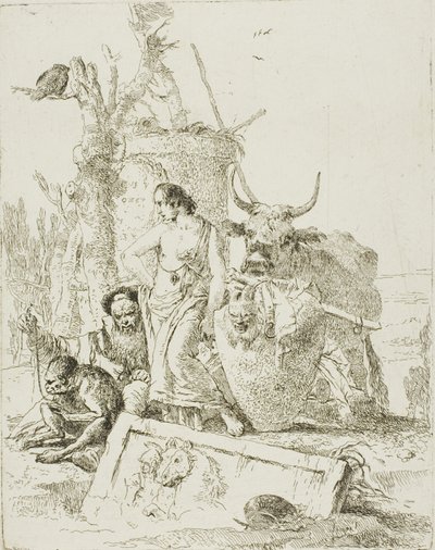 Unge hyrder og gammel mand med en abe, fra Scherzi af Giambattista Tiepolo