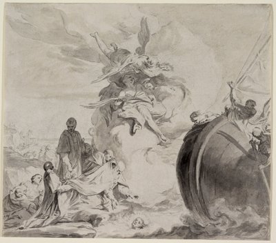 Hovedet af Saint Torpe reddet af engle og restaureret til ærkebiskop Frederigo (grå vask over sort kridt på papir) af Giambettino Cignaroli