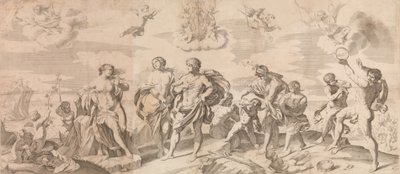 Bacchus med sine ledsagere opdager Ariadne på øen Naxos, efter Reni, 165..., 1650-80. af Gian Battista Bolognini