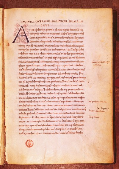 Apograf af Marcus Tullius Cicero (pen og blæk på vellum) af Gian Francesco Poggio Bracciolini