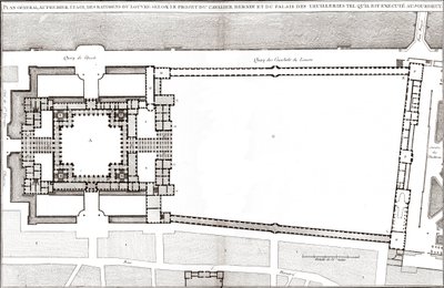 Generel plan efter Bernins projekt for Louvre og Tuilerierne i "Francoise Architecture"" af Jacques-Francois Blondel af Gian Lorenzo (after) Bernini