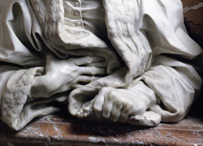 Buste af Gabrielle Fonsecas læge af Pave Innocentius X detalje af hænder, der knuger kappen, fra Fonseca Chapel marmor detalje af 96874 af Gian Lorenzo Bernini