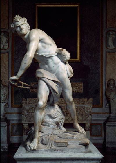 David kaster slyngens sten barokskulptur lavet af Gian Lorenzo Bernini dit Le Bernin (1598-1680) af Gian Lorenzo Bernini