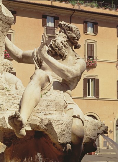 The Fountain of the Four Rivers, detalje af figur, der repræsenterer floden Donau, 1648-51 stendetalje af 96887 af Gian Lorenzo Bernini