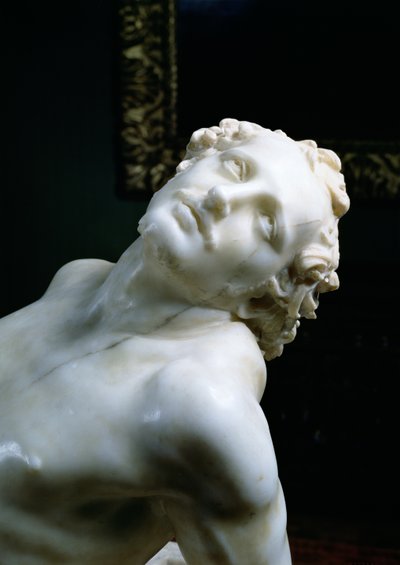 The Martyrdom of St. Lawrence, detalje af helgenens hoved, 1613 marmordetalje af 106230 af Gian Lorenzo Bernini