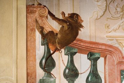 Detalje af abe, fra rummet med karnevalsscener i Foresteria af Giovanni Domenico Tiepolo