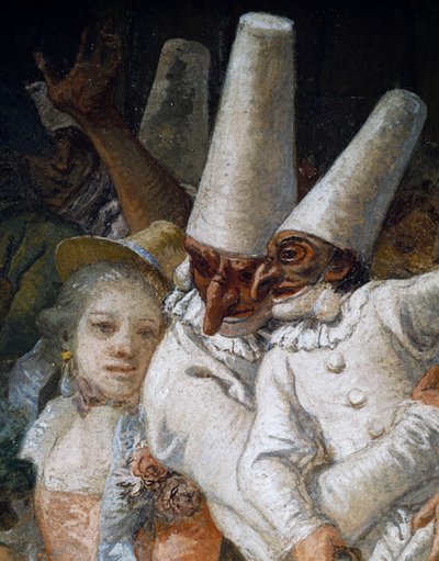 Pulcinella og akrobater, detaljer af Giandomenico  Tiepolo