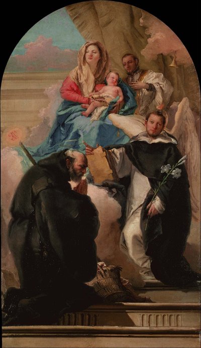 Madonna og barn med tre hellige, ca 1760 af Giovanni Domenico Tiepolo