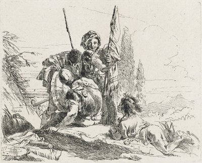 Tre soldater og en dreng, 1749 af Giovanni Domenico Tiepolo
