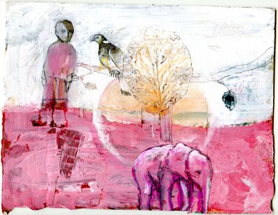 Skovdue og elefant, 2014 (blandet medier) af Gigi Sudbury