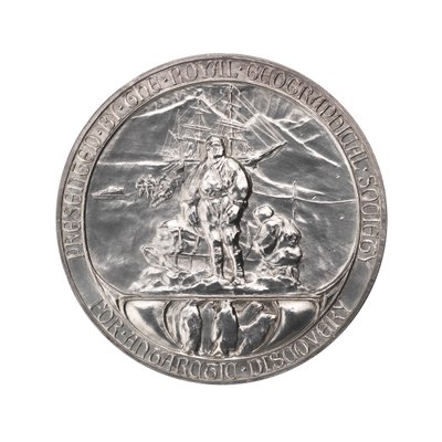 Royal Geographical Societys medalje: Scotts antarktiske ekspedition 1902-1904, ca. 1904 (sølv) af Gilbert Bayes