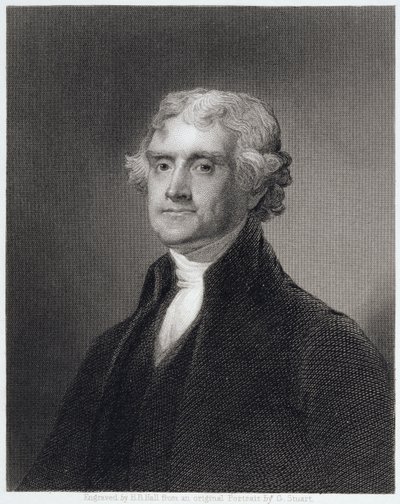 Portræt af Thomas Jefferson, indgraveret af Henry Bryan Hall (1808-84) af Gilbert Stuart