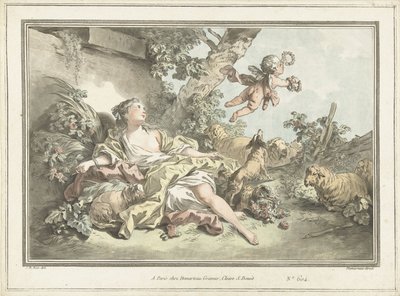 Hyrdinde med flyvende Amor af Gilles Antoine Demarteau