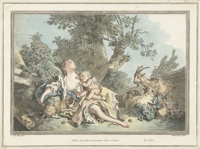 Sovende Hyrdinde og Sovende Amor af Gilles Antoine Demarteau