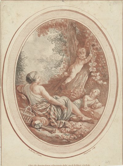 Bacchanal med nymfe og putti nær træer af Gilles Demarteau