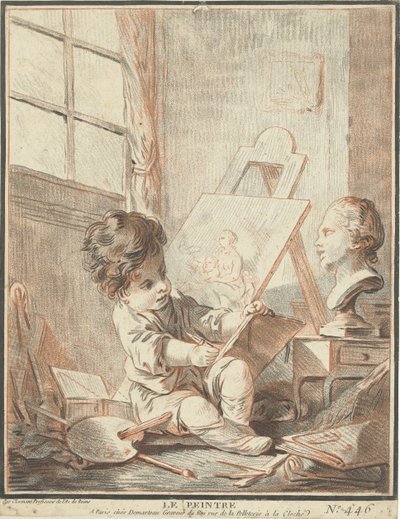 Kind als schilder i atelier Le peintre (titel på objekt) af Gilles Demarteau