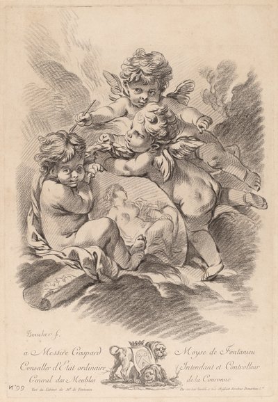 Allegori om maleri med tre keruber (99) af Gilles Demarteau the Elder after François Boucher